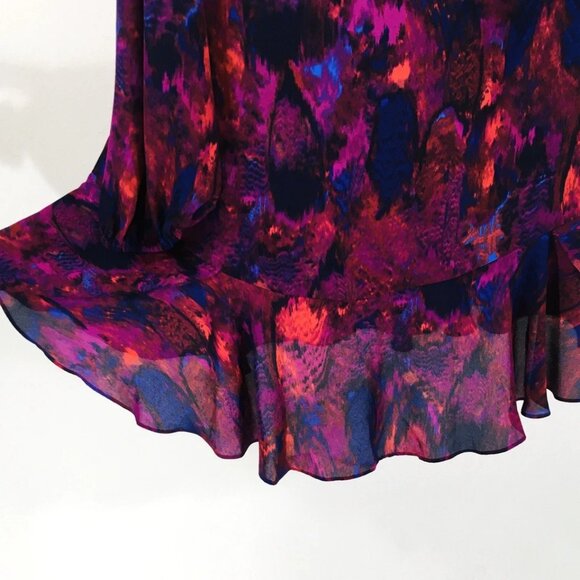 BCBGMaxazria Kena Shift Dress Sz M Flowy Chiffon Ruffle Hem Plum Berry Keyhole - Picture 12 of 15